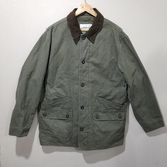 Orvis Jacket Large Field Barn Chore Green Canvas Quilted Corduroy Collar Coat - Picture 4 of 12